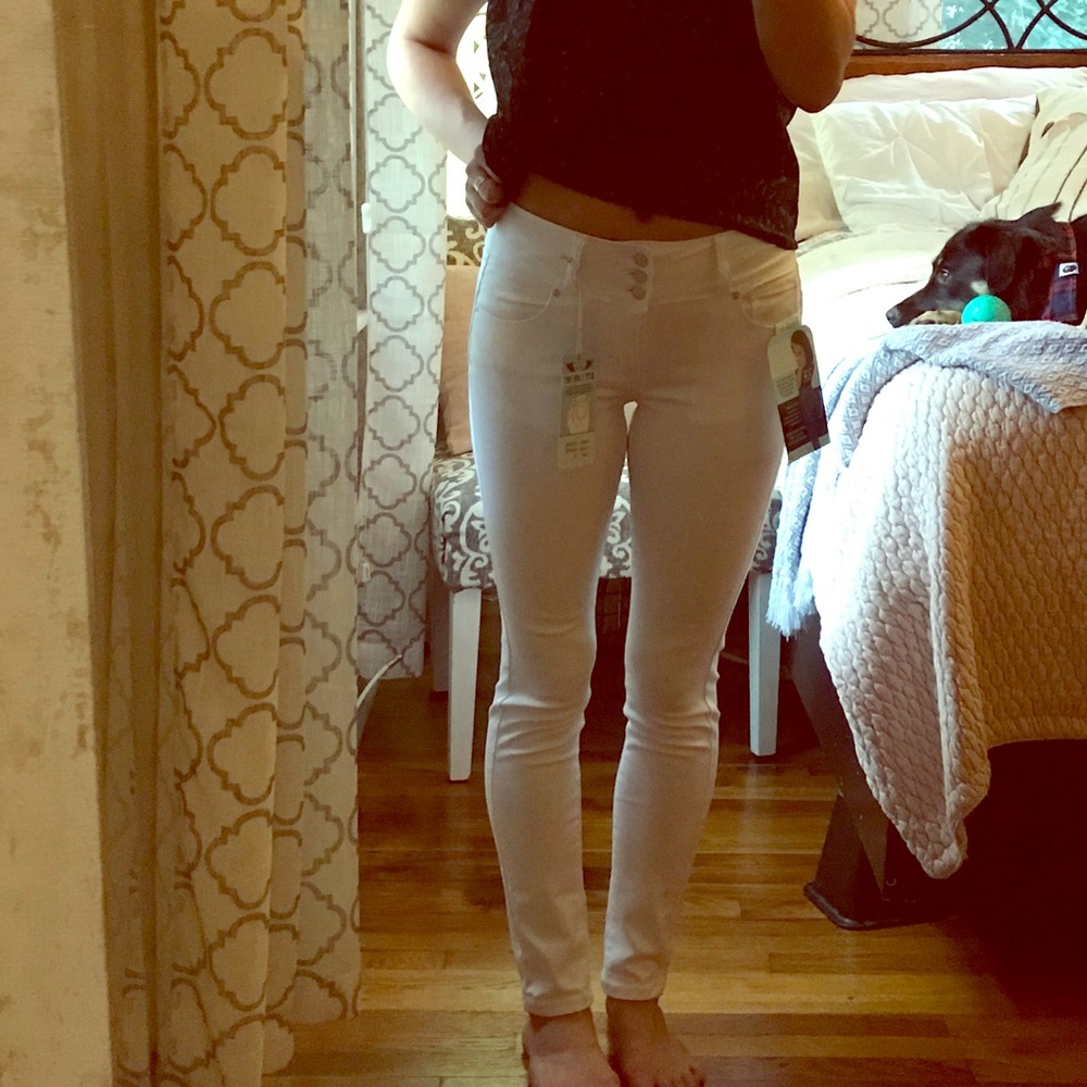 FashionNova wax white jeans